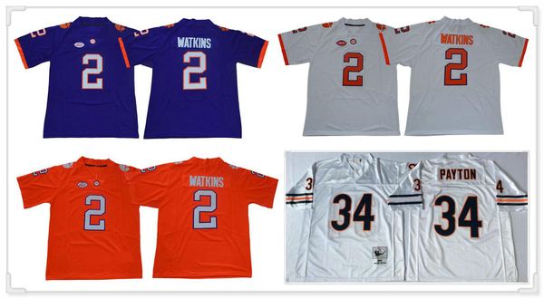 2019 Mens Clemson Tigers 2 Sammy Watkins Chicago 34 Walter Payton College Vintage American Football Uniforms 97 Nick Bosa Color Rush Jerseys From