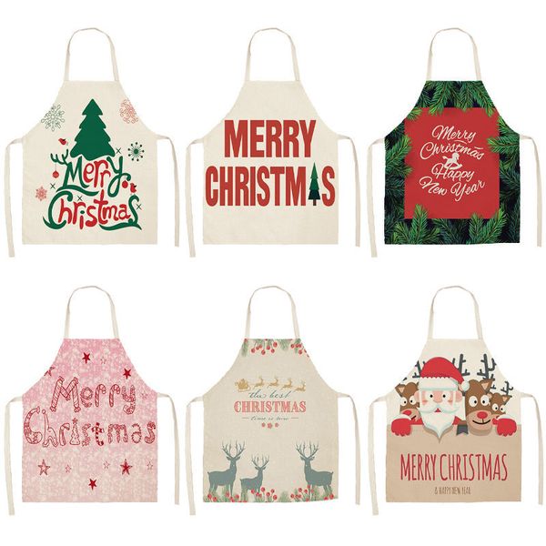 

1pcs merry christmas apron for woman pinafore 53*65cm cotton linen bibs xmas decor pendant kitchen cooking accessories mx0004