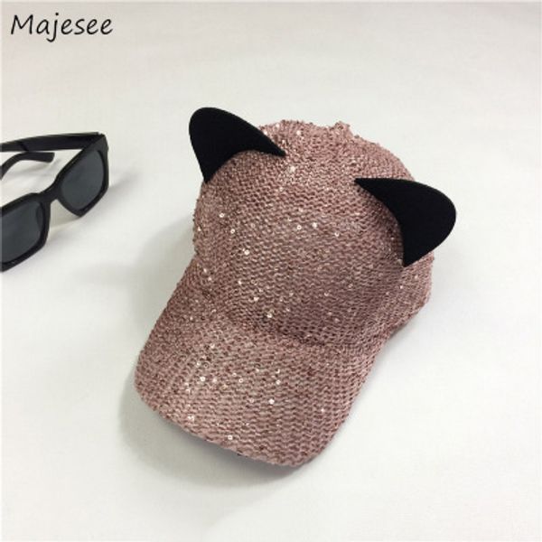 

baseball caps women bling cat ears adjustable streetwear womens snapback hip hop cap korean style summer trendy, Blue;gray