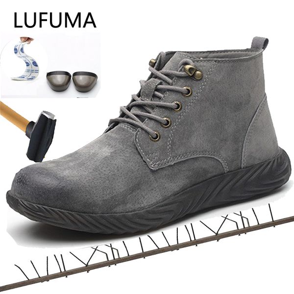 

lufuma fashion men's steel toe safety shoes material soles lightweight insulation site welder work safety boot, Black
