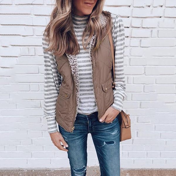

women's vests fashion women winter autumn warm vest clothes solid zipper jackets reversible p plush quilted female clothing, Black;white