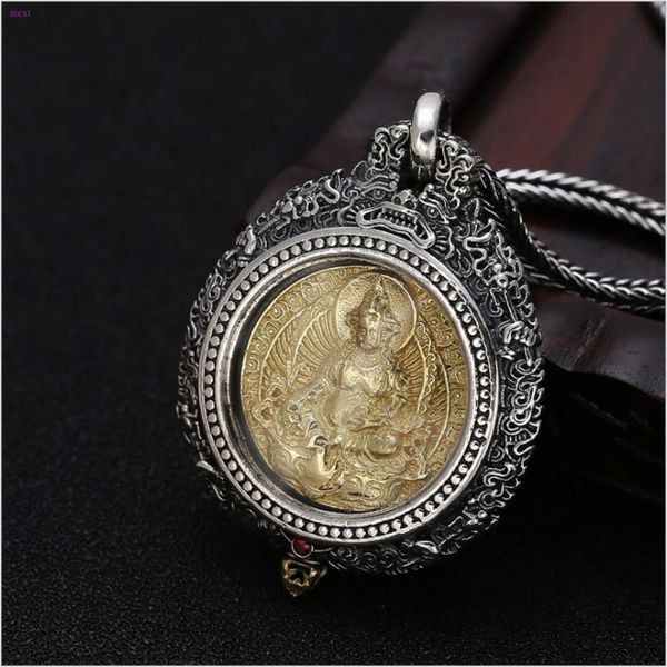 

s925 pure silver ninth palace eight diagrams chinese zodiac thai silver yellow god of wealth turn pendant for men and women, Bronze;silver