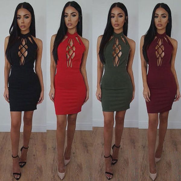 

2019 halter cross bandage halter dress womenswear, White;black