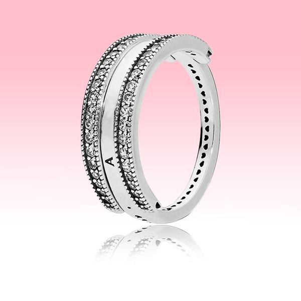 Orijinal kutu seti ile Pandora kalpler CZ elmas Nişan Yüzüğü için 925 Gümüş Geri Dönüşümlü Yüzükler Kadınlar Düğün Takı