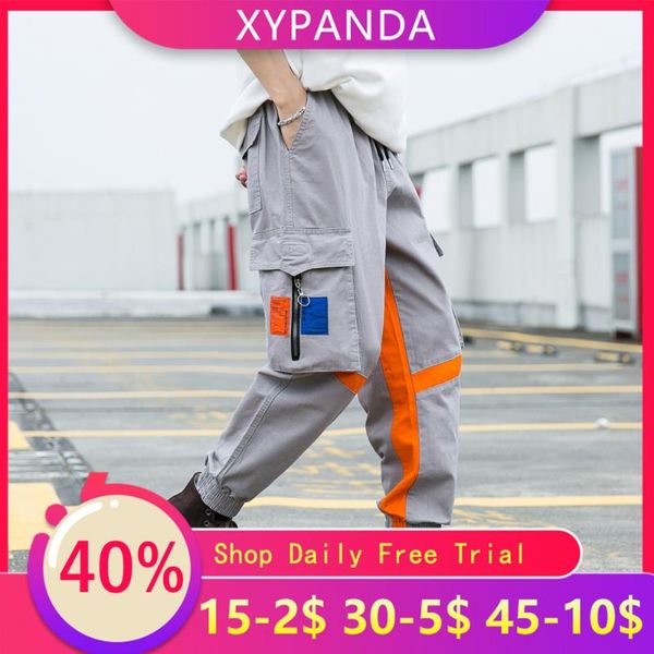 

men's pants xypanda street hip-hop trend cargo color matching trendy multi-pocket loose casual trousers personality beam feet overalls, Black