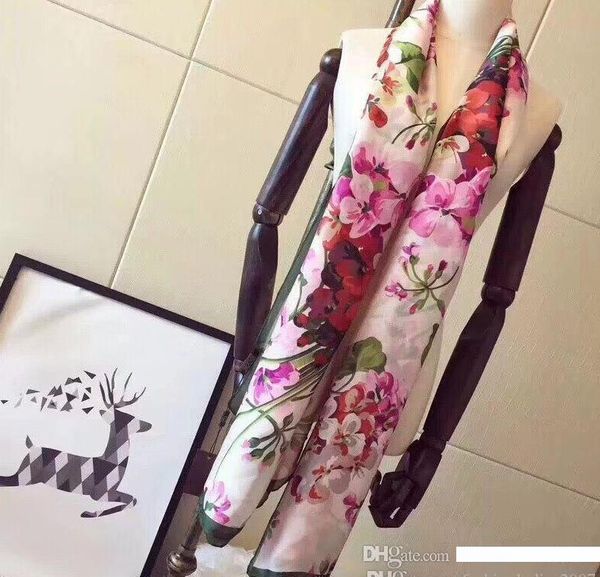 

фирменные шелковый шарф пашмины для женщин 2019 лето марка цветочные цветок длинные шарфы шарфы обруча 180x90cm шали s227, Blue;gray