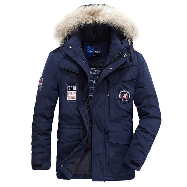 

winter big fur hooded 80% white duck down jackets men warm down coats male casual winter outerwer parkas, Black