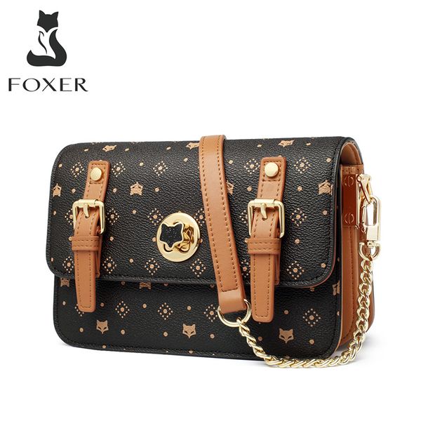 

foxer women signature flap messenger bag ladies shoulder bag retro korean style female fashion crossbody pvc leather