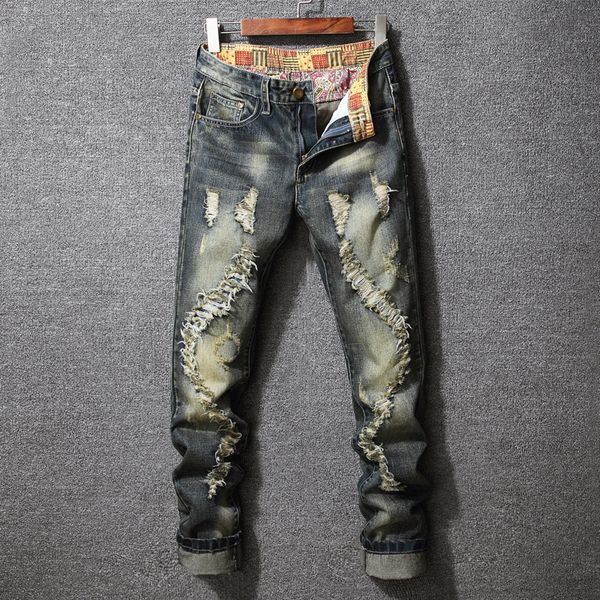 

2019 new modis men skinny jeans pants fashion ripped jeans for men streetwear hip hop slime fit long pants, Blue