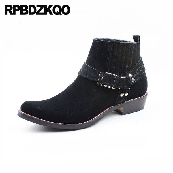 

pointed toe handmade shoes suede plus size high booties designer men black full grain leather boots ankle 2018 chunky big
