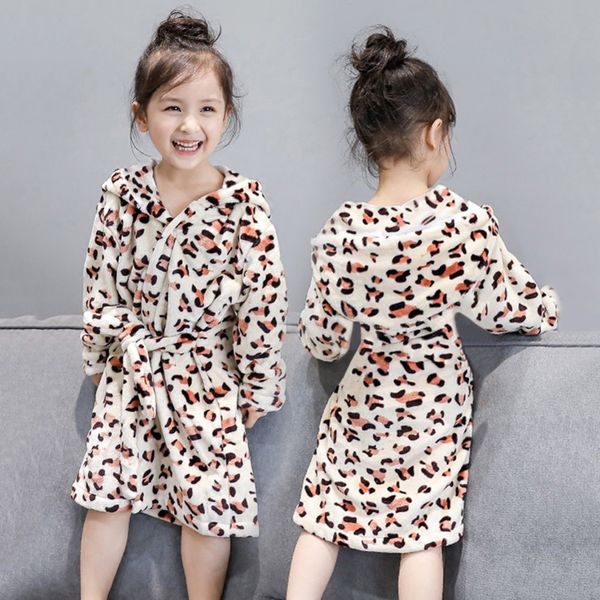 

girls bathrobe fashion leopard print cotton hooded sleepwear kids, Blue;red