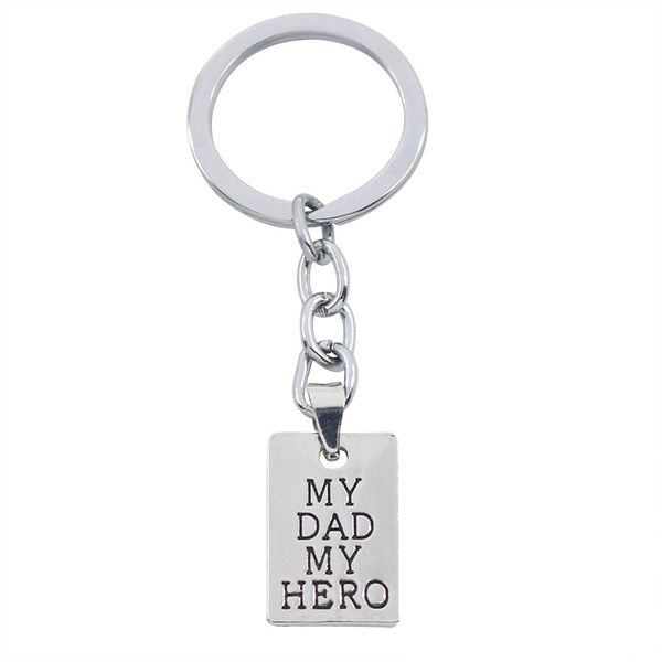 

creative carved my dad my hero english letters pendant keychain dog tag pendant key rings father car key accessories dad gift, Slivery;golden