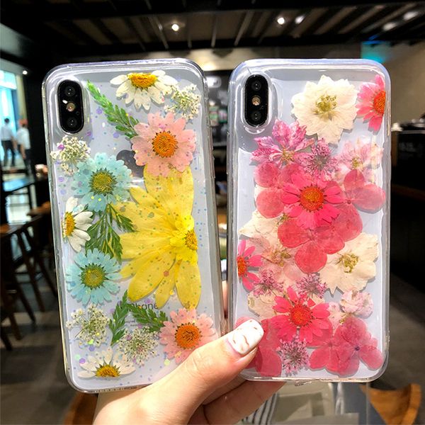

2019 for iphone 7 plus flower case drop glue real flower case pc+acrylic designer phone case