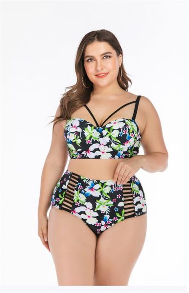 

swimwear women's plus size bikini fashion printing custom fit camisole two-piece swimsuit, White;black