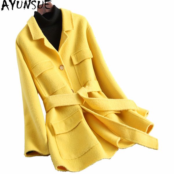 

ayunsue 2019 autumn winter korean 90% wool casual women's coats double side wool coat female elegant casaco feminino 20213lw379, Black