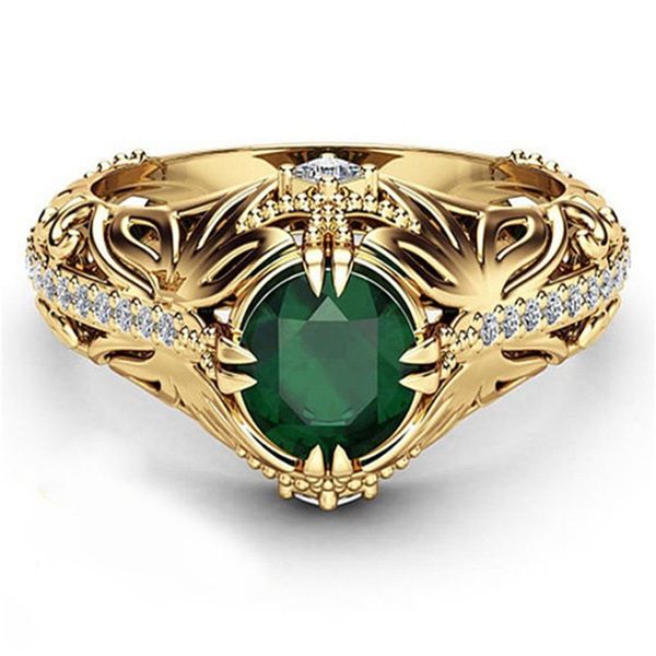 

vintage rings for women plated gold silver emerald green gemstone ring gold bridal wedding fine jewelry anel bijoux accessories, Slivery;golden