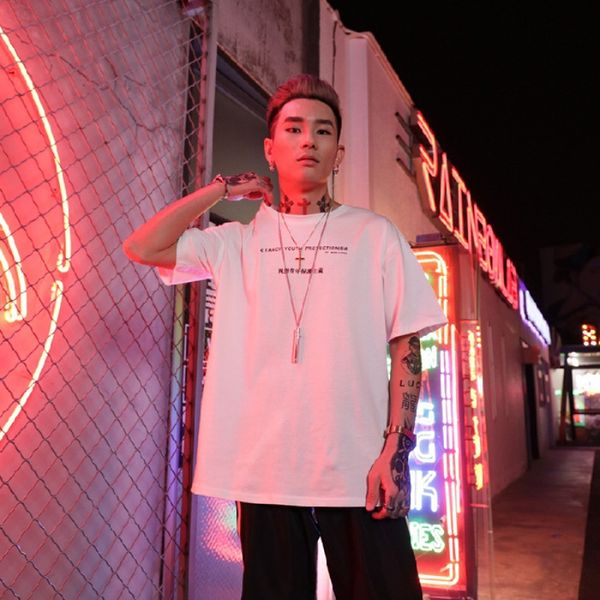 

мужская одежда популярный бренд свободная футболка с коротким рукавом, White;black