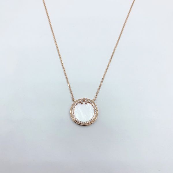 

1: 1 original model s925 sterling silver necklace fashion white double t round necklace ladies jewelry birthday gift