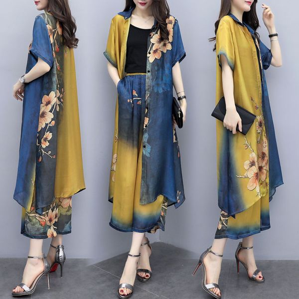 

floral print two piece set clothes for women fashion large size women's summer suit conjunto feminino ensemble femme deux pieces, White