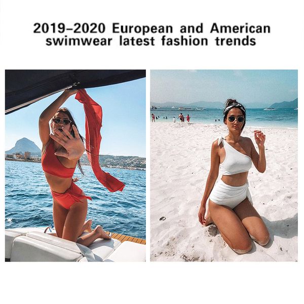 2019-2020 Eğimli omuz iki parçalı mayo Avrupa ve Amerikan mayo son moda trendleri S-XL 5 renk