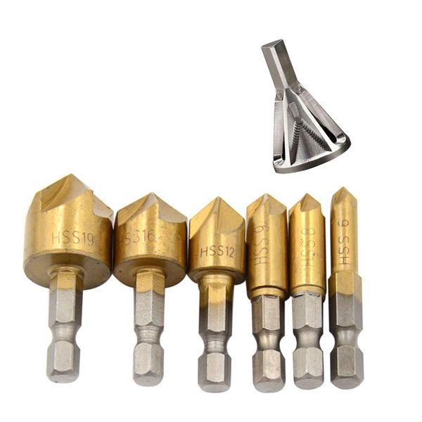 

deburring external chamfer tool steel remove burr tool & 6 pcs 1/4 inch hex shank hss 5 flute countersink 90 degree center punch