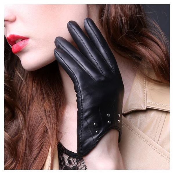 

2019 genuine leather gloves for women black sheepskin finger gloves winter autumn fashion new arrival, Blue;gray