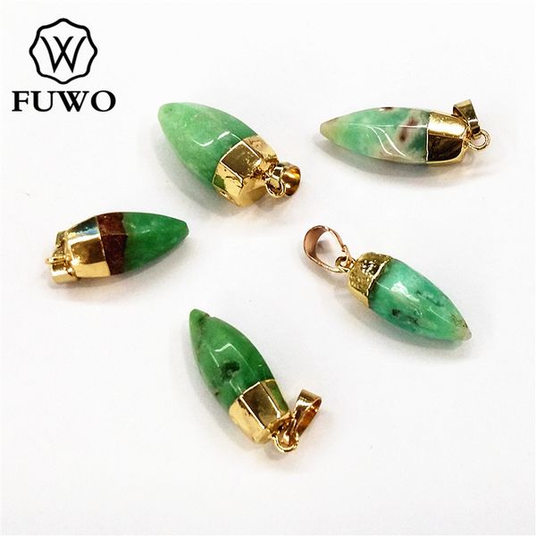 

fuwo chrysoprase point pendant with 24k gold electroplate tiny crystal quartz charm for jewelry making pd093, Silver
