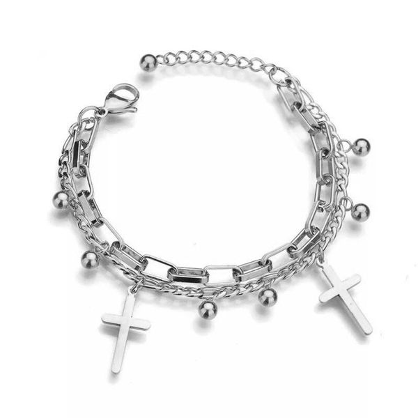 

rock streetwear circles cross ball chain multi layer hiphop bracelet jewelry, Golden;silver