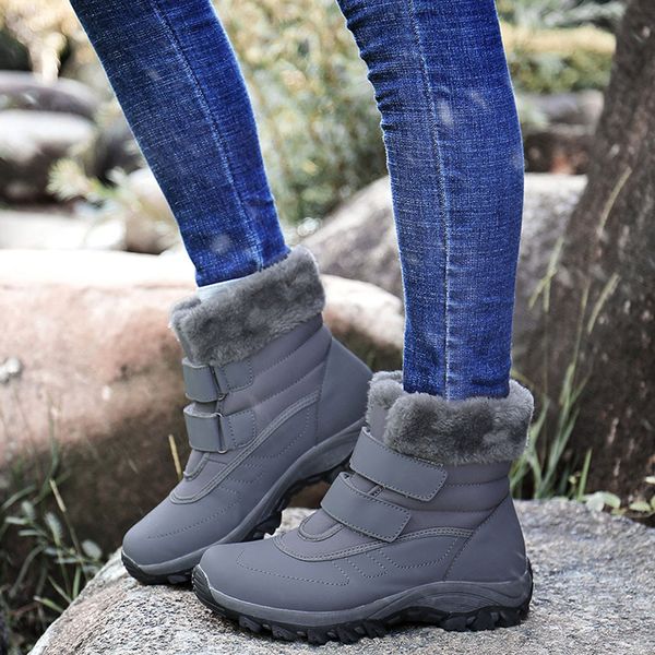 

women plush flat boots leisure short boots waterproof cotton shoes warm snow cotton slip-on couple casual shoes, Black