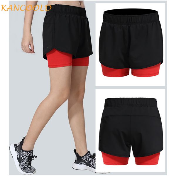

kancoold yoga shorts sports runing shorts women plus size 3xl tights workout fitness jogging anti-lighting cotton pants, White;red