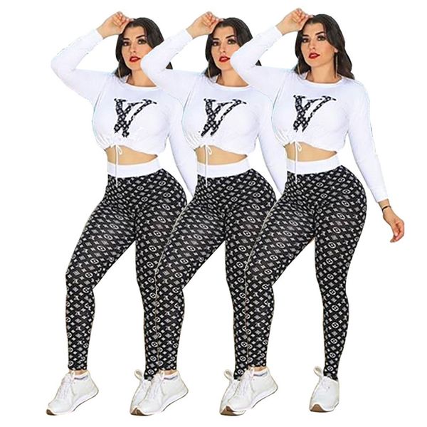 

fashion women printting tracksuit long sleeve sweatshirt pullover + pants leggings two piece set pocket designer outfits autumn sweatsuit, White