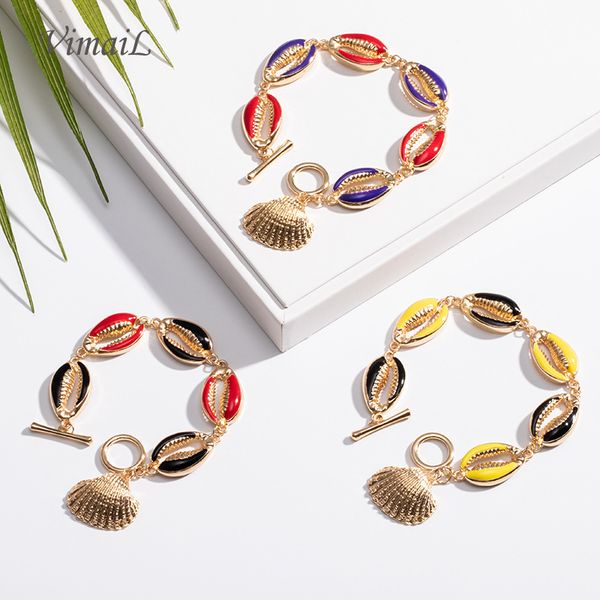

summer beach style resin shell bracelet women charms gold conch bracelets chain female, Black