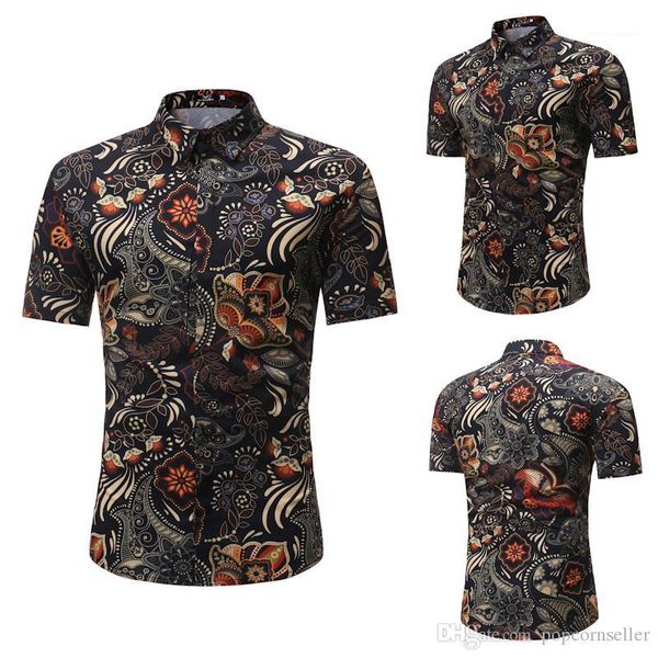 

mens casual short sleeved floral shirt mandarin collar mens dress shirts comfortable mens apparel new fashionable designer, White;black