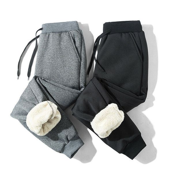 

men thick fleece thermals trousers outdoor winter warm casual pants joggers sports, Black