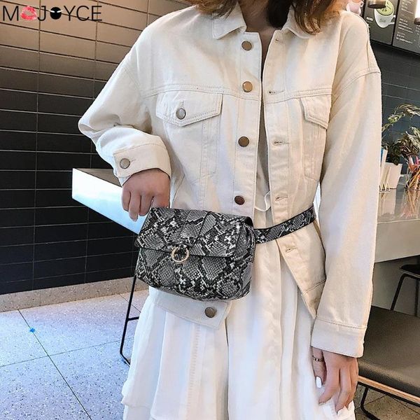 

luxury snake print small waist bags fashion button women pu leather serpentine fanny chest packs zipper shoulder crossbody bag