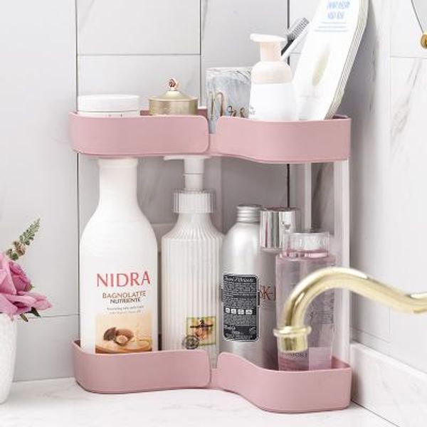 

multi-function corner double kitchen bathroom wash basin triangle storage rack skin care finishing round design preferred material