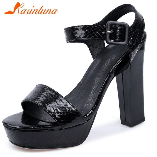 

karin 2020 new arrivals platform buckle strap summer sandals woman shoes chunky high heels office lady shoes women sandals, Black