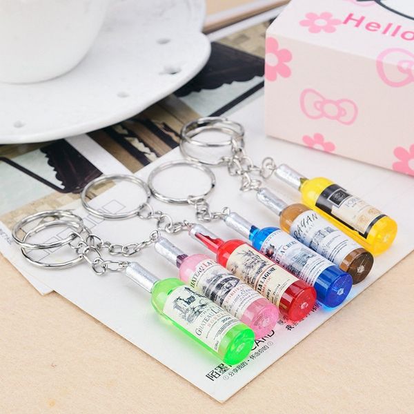 

fashion beer bottle charms keychain men vintage red wine bottle key ring chain jewelry women bag car trinket gift souvenirs, Silver