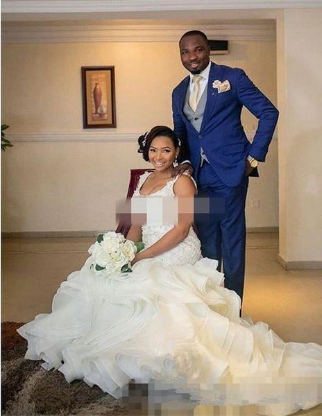 

luxurious bling bling crystal beaded mermaid wedding dresses with 3d flowers adorned ruffles bridal gowns lace up long vestiods de mariee, White