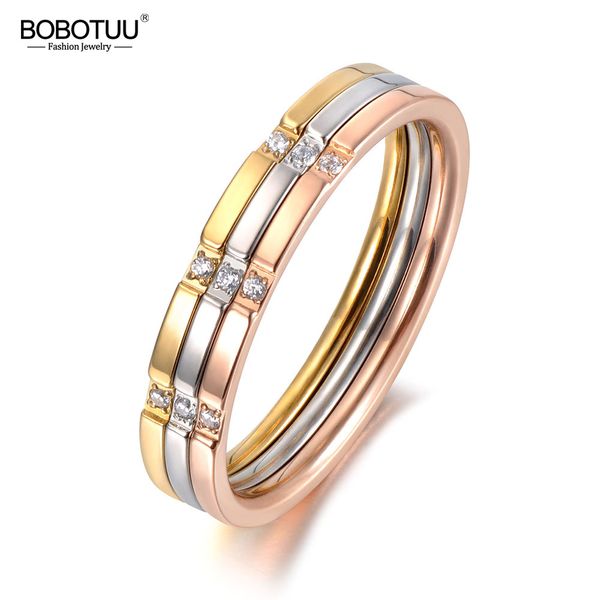 

bobotuu 3 in 1 colorful gold mosaic cz crystal rings jewelry titanium steel wedding engagement ring for women girls br19055, Slivery;golden