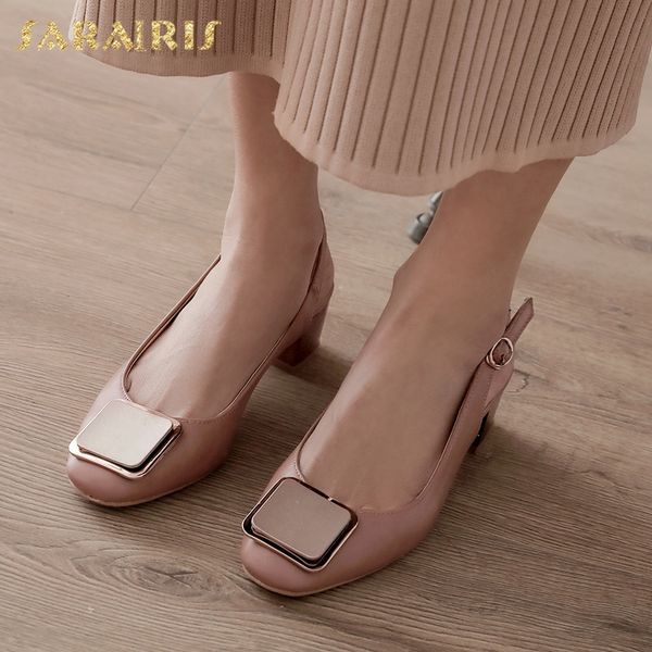 

sarairis moda nuevo diseño hebilla correa verano zapatos de plataforma de mujer metal decoración tacones gruesos oficina señora bombas mujer, Black