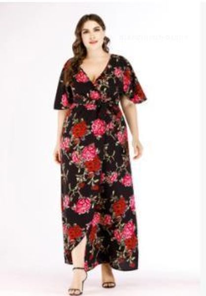 

size dress summer beach big size 5xl 6xl boho beach floral dresses flower women plus, Black;gray
