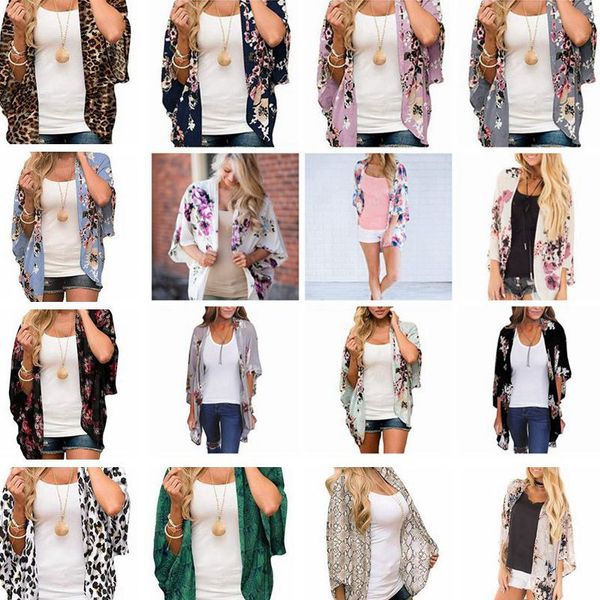 

women floral suntan cardigan coat batwing sleeve blouse cover summer chiffon beach cape bikini cover-ups loose kimono beachwear ljja2479, Black