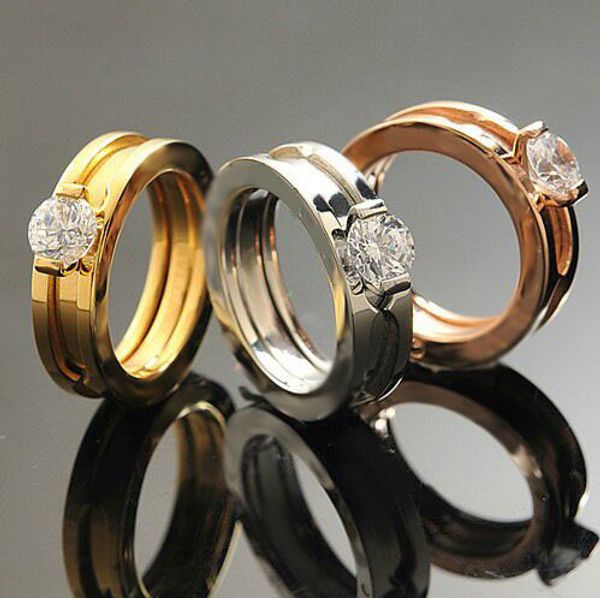 

fashion brand 316l stainless steel love finger ring multicolors plating crystal style lovers jewelry wedding rings, Silver