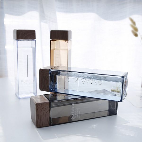 

square coffee mugs tumbler juice drink box with wood lid cover cups plastic travel milk mug leak-proof