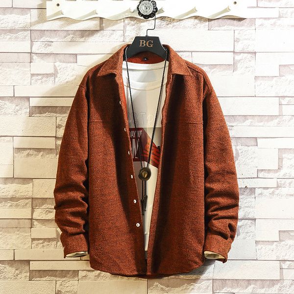 

2019 uyuk winter new trend japan wool solid color long-sleeved thick oversize youth shirt casual coat streetwear, White;black