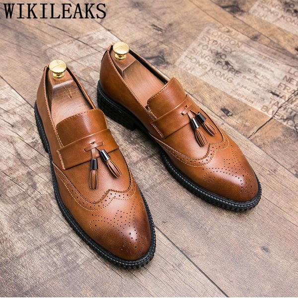 

brogues loafers men leather dress shoes black tassel shoes men oxford luxury party brown dress sepatu slip on pria