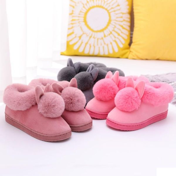 

woman slippers shoes winter home furry ears indoor slippers buty damskie soft comfort footwear shoe scarpe donna#n25, Black