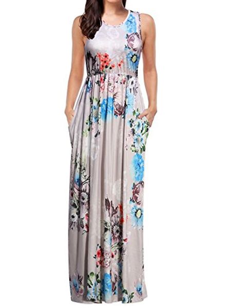 

mulysaa women's sleeveless floral print maxi dress tank casual long dresses with pockets, Black;gray