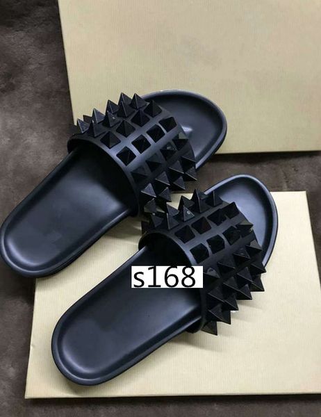 

donna studded flat shoes designer red bottoms shoes men's rivet spikes flat slipperswith boxs, Black